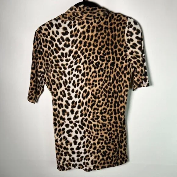 NWT CARMEN MARC VALVO Leopard Cheetah Print Tie V-neck Short Sleeve Blouse Sz XS - Picture 5 of 14